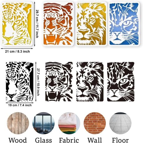 4Pcs Big Cats Stencils for Painting, 8.3x11.7inch Reusable Tiger Animal Face Crafts Templates, Tiger Leopard Stencils for Drawing on Furniture Wall Floor Fabric DIY Decoration in Saudi Arabia