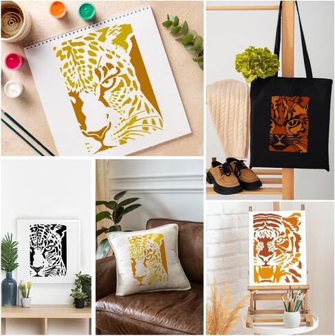 4Pcs Big Cats Stencils for Painting, 8.3x11.7inch Reusable Tiger Animal Face Crafts Templates, Tiger Leopard Stencils for Drawing on Furniture Wall Floor Fabric DIY Decoration in Saudi Arabia