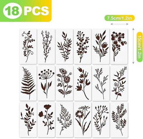 18 PCS Reusable Flower Painting Stencils Botanical Templates for Wood Fabric Wall Decor Wildflower Art Craft Stencil Kit for DIY Drawing Craft Projects in Saudi Arabia