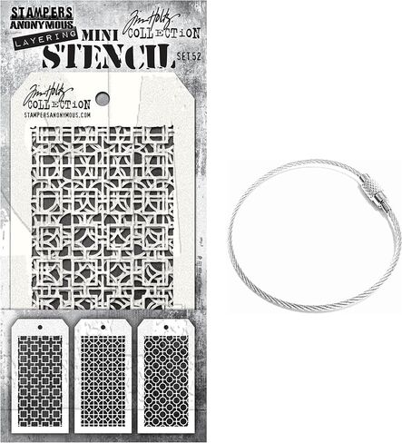 مجموعة استنسل طبقات صغيرة مجهولة من Tim Holtz Stampers #52، إصدار يونيو 2022، بالإضافة إلى حلقة ربط الكابلات، مجموعة من عنصرين in Kuwait