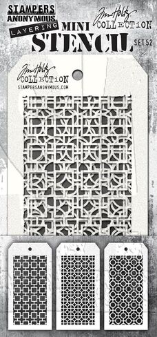 مجموعة استنسل طبقات صغيرة مجهولة من Tim Holtz Stampers #52، إصدار يونيو 2022، بالإضافة إلى حلقة ربط الكابلات، مجموعة من عنصرين in Kuwait