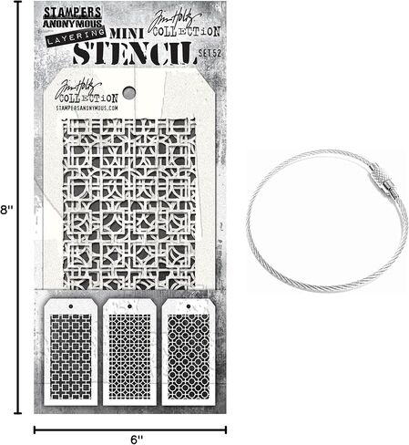 مجموعة استنسل طبقات صغيرة مجهولة من Tim Holtz Stampers #52، إصدار يونيو 2022، بالإضافة إلى حلقة ربط الكابلات، مجموعة من عنصرين in Kuwait