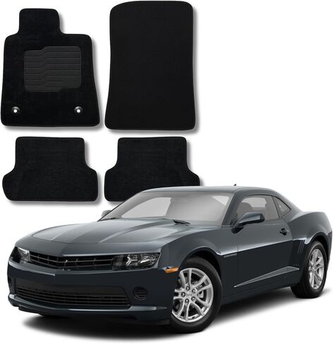 ecoMats Carpet Floor Mats for 2016 to 2025 Chevrolet Camaro, Front and Rear, Non-Slip Driver Heel Pad and Safety Locks, Black in Saudi Arabia