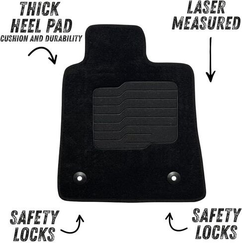 ecoMats Carpet Floor Mats for 2016 to 2025 Chevrolet Camaro, Front and Rear, Non-Slip Driver Heel Pad and Safety Locks, Black in Saudi Arabia