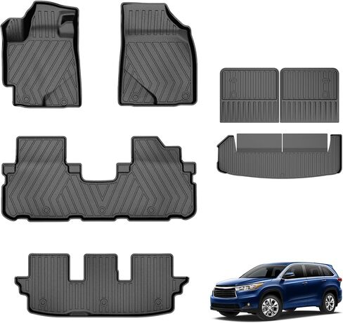 سجادات أرضية TTX LIGHTING متوافقة مع Toyota Highlander 2008-2013 (غير Hybird): بطانة أرضية TPE لجميع الأحوال الجوية Highlander 1st 2nd 3th Row Cargo Mat غطاء المقعد الخلفي مجموعات كاملة - 7 مقاعد فقط in Kuwait