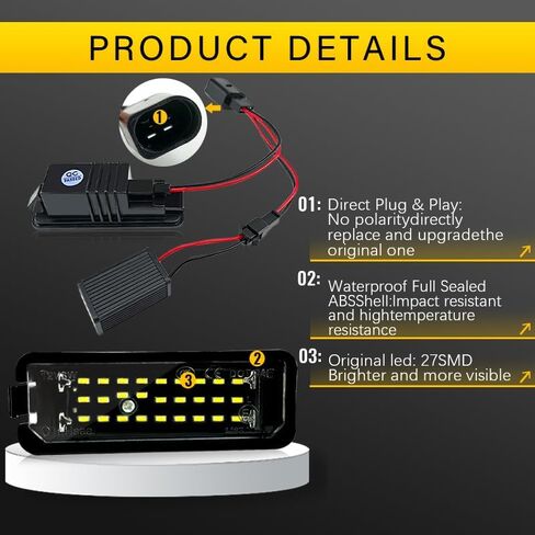 LED License Plate Light Compatible with Volkswagen Golf 4 5 6 7 GTI CC Passat Rabbit Beetle Eos,Porsche Boxster Cayman Cayenne Carrera,18-SMD 6500K White Lamp in Saudi Arabia