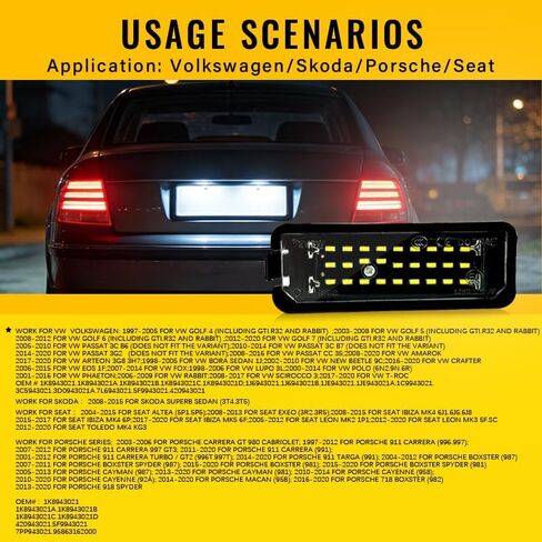 LED License Plate Light Compatible with Volkswagen Golf 4 5 6 7 GTI CC Passat Rabbit Beetle Eos,Porsche Boxster Cayman Cayenne Carrera,18-SMD 6500K White Lamp in Saudi Arabia