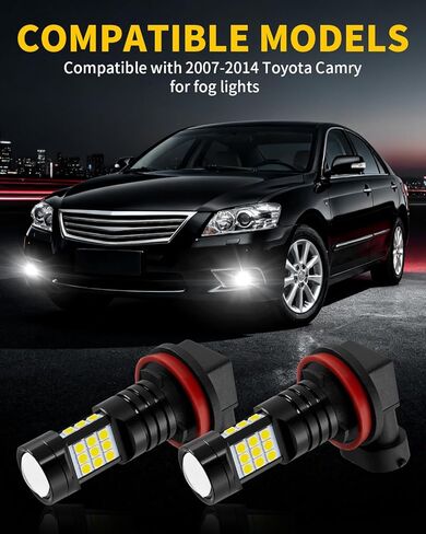 H11 H8 LED Fog Lights Bulb 6000K Xenon White 2400 Lumens Per Pair Compatible with 2007 2008 2009 2010 2011 2012 2013 2014 Toyota Camry, Pack of 2 in Kuwait