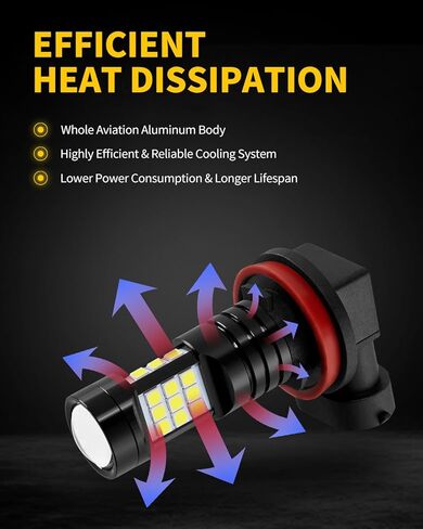 H11 H8 LED Fog Lights Bulb 6000K Xenon White 2400 Lumens Per Pair Compatible with 2007 2008 2009 2010 2011 2012 2013 2014 Toyota Camry, Pack of 2 in Kuwait