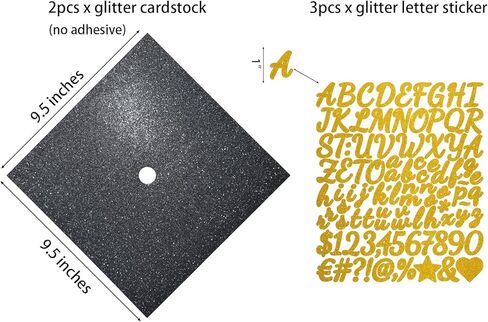 Graduation Cap Decorations Glitter Paper Self Adhesive Pearl Diamond Strips Glitter Alphabet Letter Stickers for Grad Cap Topper DIY (Black) in Saudi Arabia