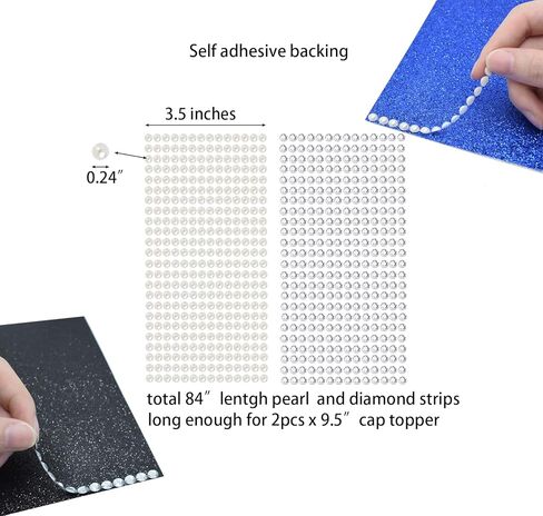 Graduation Cap Decorations Glitter Paper Self Adhesive Pearl Diamond Strips Glitter Alphabet Letter Stickers for Grad Cap Topper DIY (Black) in Saudi Arabia