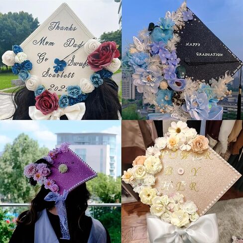 Graduation Cap Decorations Glitter Paper Self Adhesive Pearl Diamond Strips Glitter Alphabet Letter Stickers for Grad Cap Topper DIY (Black) in Saudi Arabia