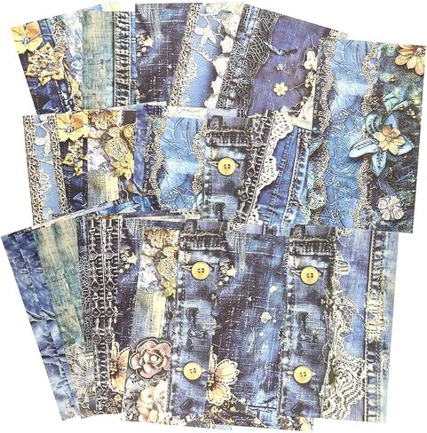 30 Sheets Vintage Blue Denim Texture Scrapbook Paper Craft Collage Supplies Assorted Set decorative for Decoupage Crafts Scrapbooking Card Making Bulletin Board Junk Journalling Embellishment in Saudi Arabia