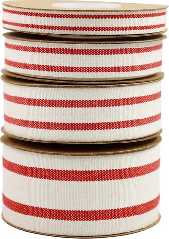 10Yard x 4Roll Set Cotton Stripe Ribbon Red and White Stripe Ribbons for Christmas Tree Crafts,Wedding Wreath,Gift Wrapping,Decoration and DIY Handmade Hair Bows in Saudi Arabia