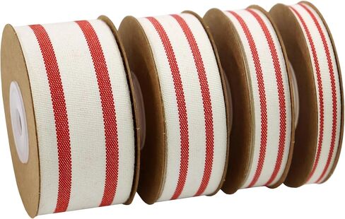 10Yard x 4Roll Set Cotton Stripe Ribbon Red and White Stripe Ribbons for Christmas Tree Crafts,Wedding Wreath,Gift Wrapping,Decoration and DIY Handmade Hair Bows in Saudi Arabia