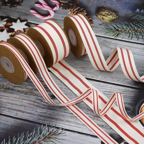 10Yard x 4Roll Set Cotton Stripe Ribbon Red and White Stripe Ribbons for Christmas Tree Crafts,Wedding Wreath,Gift Wrapping,Decoration and DIY Handmade Hair Bows in Saudi Arabia
