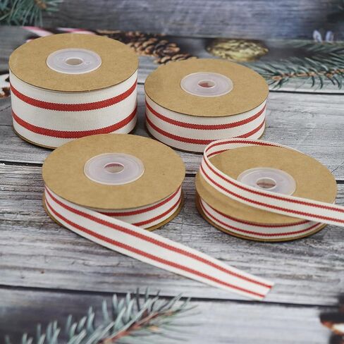 10Yard x 4Roll Set Cotton Stripe Ribbon Red and White Stripe Ribbons for Christmas Tree Crafts,Wedding Wreath,Gift Wrapping,Decoration and DIY Handmade Hair Bows in Saudi Arabia