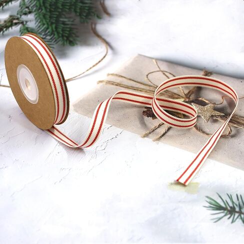 10Yard x 4Roll Set Cotton Stripe Ribbon Red and White Stripe Ribbons for Christmas Tree Crafts,Wedding Wreath,Gift Wrapping,Decoration and DIY Handmade Hair Bows in Saudi Arabia