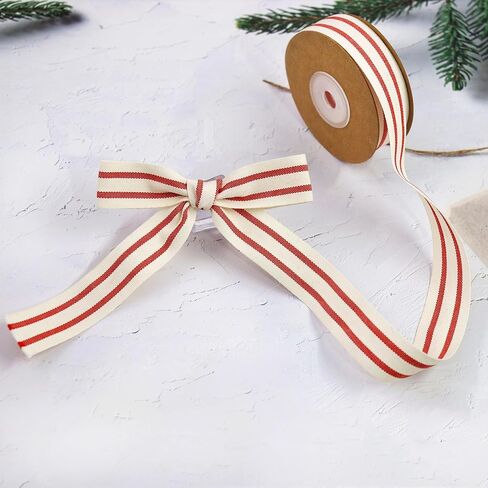 10Yard x 4Roll Set Cotton Stripe Ribbon Red and White Stripe Ribbons for Christmas Tree Crafts,Wedding Wreath,Gift Wrapping,Decoration and DIY Handmade Hair Bows in Saudi Arabia