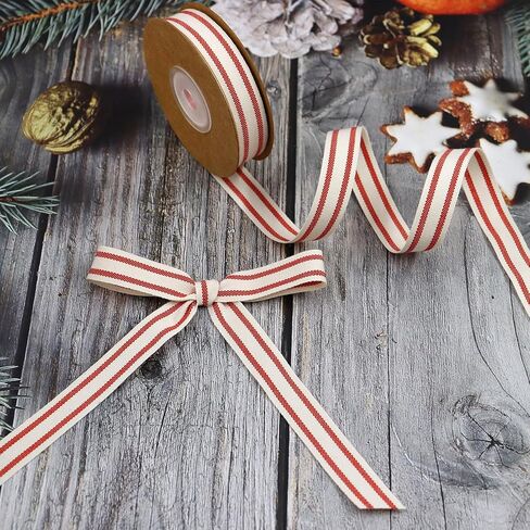 10Yard x 4Roll Set Cotton Stripe Ribbon Red and White Stripe Ribbons for Christmas Tree Crafts,Wedding Wreath,Gift Wrapping,Decoration and DIY Handmade Hair Bows in Saudi Arabia