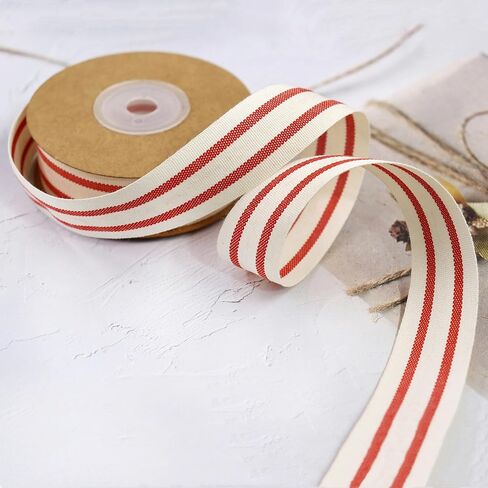 10Yard x 4Roll Set Cotton Stripe Ribbon Red and White Stripe Ribbons for Christmas Tree Crafts,Wedding Wreath,Gift Wrapping,Decoration and DIY Handmade Hair Bows in Saudi Arabia