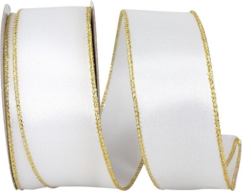 حافة سلكية معدنية ذات قيمة من شريط Reliant Ribbon، أبيض/ذهبي، 1-1/2 بوصة، 10 ياردات in Kuwait