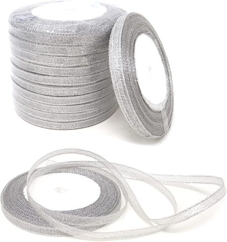 10 Rolls 250yards/228meters 1/4 inch Wide Sparkling Silver Organza Ribbons Double Sided Ribbons for Gift Wrapping, Clothing Decoration, DIY Crafts Making in Kuwait