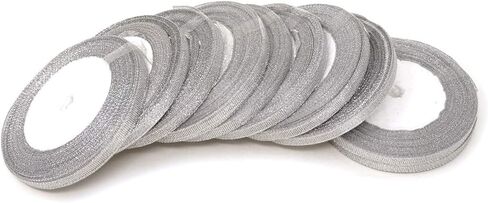 10 Rolls 250yards/228meters 1/4 inch Wide Sparkling Silver Organza Ribbons Double Sided Ribbons for Gift Wrapping, Clothing Decoration, DIY Crafts Making in Kuwait