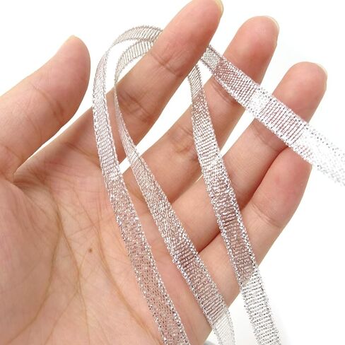 10 Rolls 250yards/228meters 1/4 inch Wide Sparkling Silver Organza Ribbons Double Sided Ribbons for Gift Wrapping, Clothing Decoration, DIY Crafts Making in Kuwait