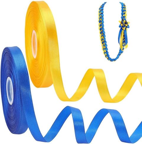 PH PandaHall 200Yards Graduation Leis Ribbons, 5/8 inch 2026 Congrats Grad Ribbons Blue and Yellow Polyester Ribbon Satin Ribbon for Gift Wrapping Bows Floral Ukraine Crafting, 2 Rolls in Saudi Arabia
