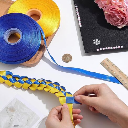 PH PandaHall 200Yards Graduation Leis Ribbons, 5/8 inch 2026 Congrats Grad Ribbons Blue and Yellow Polyester Ribbon Satin Ribbon for Gift Wrapping Bows Floral Ukraine Crafting, 2 Rolls in Saudi Arabia
