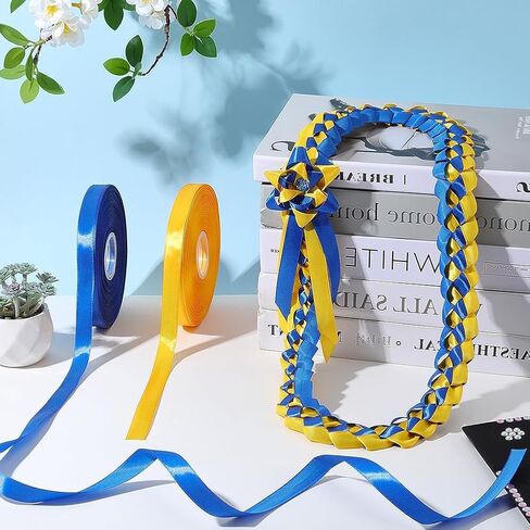 PH PandaHall 200Yards Graduation Leis Ribbons, 5/8 inch 2026 Congrats Grad Ribbons Blue and Yellow Polyester Ribbon Satin Ribbon for Gift Wrapping Bows Floral Ukraine Crafting, 2 Rolls in Saudi Arabia