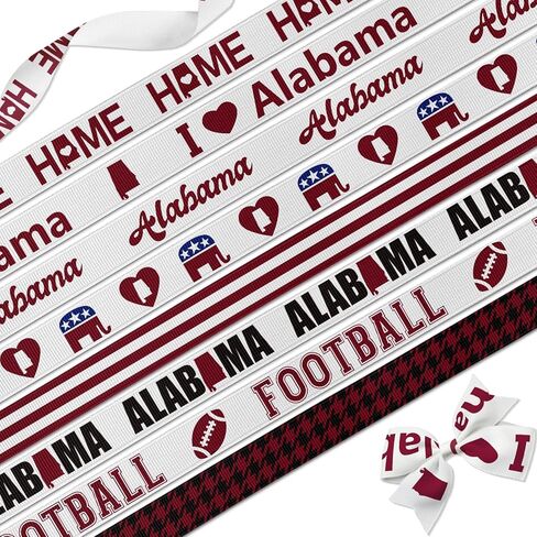 YKW Alabama Ribbon 8 Design Set, 3/8" Crimson Houndstooth Football Elephant I Love Alabama Grosgrain Ribbon for Crafts Hair Bows Wrapping Game Day Party Decorations in Saudi Arabia