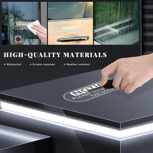 4 PCS Do Not Slam The Door Sticker, 5.9x2 Inch Close Door Gently Sign Waterproof Vinyl Warning Decal, UV Resistant Window Notice Sticker for Taxi Office Public Doors in Saudi Arabia