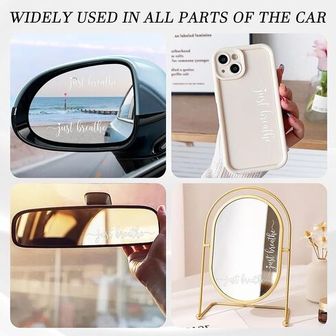 3 Pcs Just Breathe Car Rearview Mirror Stickers - Inspirational Rearview Mirror Stickers, Motivational White Vinyl Decals, Auto Exterior Interior Mirror Accessories for Women in Kuwait