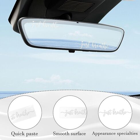 3 Pcs Just Breathe Car Rearview Mirror Stickers - Inspirational Rearview Mirror Stickers, Motivational White Vinyl Decals, Auto Exterior Interior Mirror Accessories for Women in Kuwait