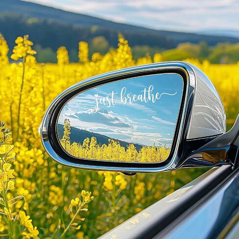 3 Pcs Just Breathe Car Rearview Mirror Stickers - Inspirational Rearview Mirror Stickers, Motivational White Vinyl Decals, Auto Exterior Interior Mirror Accessories for Women in Kuwait