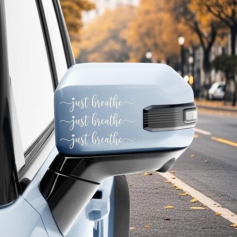 3 Pcs Just Breathe Car Rearview Mirror Stickers - Inspirational Rearview Mirror Stickers, Motivational White Vinyl Decals, Auto Exterior Interior Mirror Accessories for Women in Kuwait