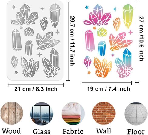 Crystal Stencil for Painting, 11.7"x8.3" Reusable Diamond Stencil Drawing Template, Gem DIY Craft Paint Template for Wall Home Decor Wood Burning Card Canvas Fabric Journal Paper in Saudi Arabia