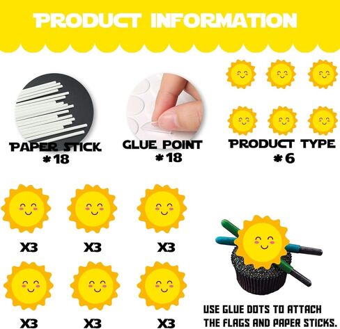 18pcs Gold Glitter Sun Cupcake Topper Weather Theme Decor Supplies Baby Shower Girls Boys Happy Birthday Party Decorations in Kuwait