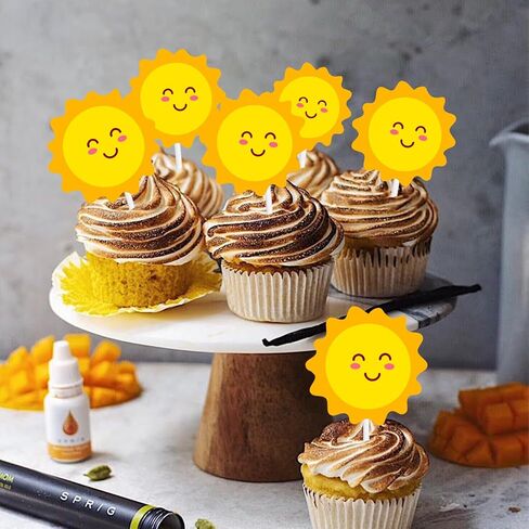 18pcs Gold Glitter Sun Cupcake Topper Weather Theme Decor Supplies Baby Shower Girls Boys Happy Birthday Party Decorations in Kuwait