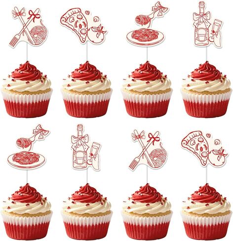 24pcs Italian Pizza Cupcake Toppers, Italian Cake Decorations Double-sided Printed Hand Drawn Style for Italy Food Pizza Pasta Birthday Baby Shower Bachelorette Party Supplies in Saudi Arabia