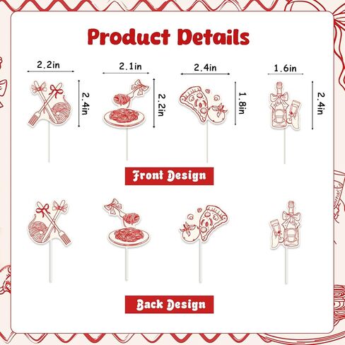 24pcs Italian Pizza Cupcake Toppers, Italian Cake Decorations Double-sided Printed Hand Drawn Style for Italy Food Pizza Pasta Birthday Baby Shower Bachelorette Party Supplies in Saudi Arabia
