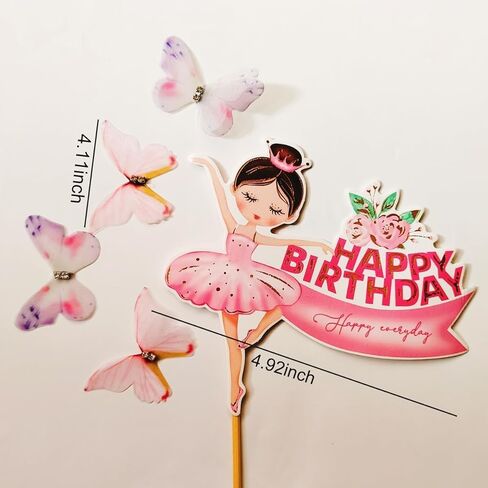 11pcs Colorful Ballerina Happy Birthday Sash Cake Topper - 4 Butterflies,Ballet Shoes,Princess Tutu, Crown Decoration for Princess Girl Pink Theme Baby Shower Centerpiece Birthday Party Supplies in Saudi Arabia