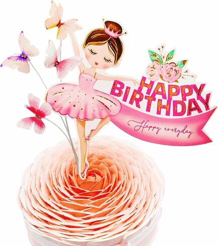 11pcs Colorful Ballerina Happy Birthday Sash Cake Topper - 4 Butterflies,Ballet Shoes,Princess Tutu, Crown Decoration for Princess Girl Pink Theme Baby Shower Centerpiece Birthday Party Supplies in Saudi Arabia