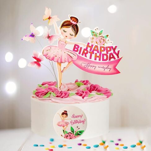 11pcs Colorful Ballerina Happy Birthday Sash Cake Topper - 4 Butterflies,Ballet Shoes,Princess Tutu, Crown Decoration for Princess Girl Pink Theme Baby Shower Centerpiece Birthday Party Supplies in Saudi Arabia