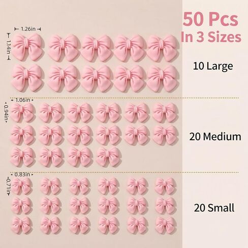 50 Pcs Pink Bows for Cupcakes Decorating, 3 Sizes Bowknot Cake Toppers Bow Candy Dessert Picks Decoration for Baby Showers Birthday Bridal Engagement Wedding Theme Party Supplies (Not Edible) in Kuwait