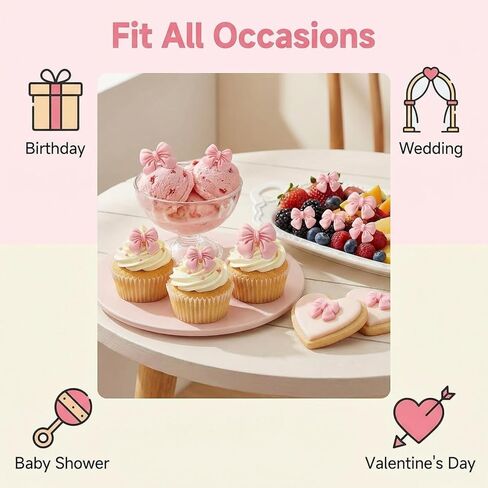 50 Pcs Pink Bows for Cupcakes Decorating, 3 Sizes Bowknot Cake Toppers Bow Candy Dessert Picks Decoration for Baby Showers Birthday Bridal Engagement Wedding Theme Party Supplies (Not Edible) in Kuwait