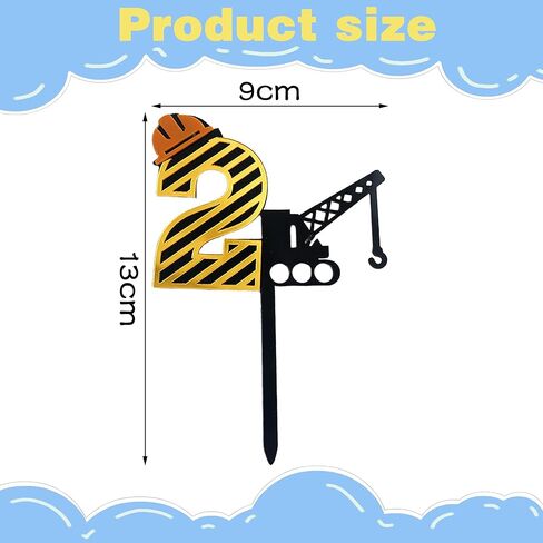 Construction Theme Number "2" Cake Topper - Mirror Acrylic Crane Truck 2 Years Old Cake Decor, Kids Boy Birthday Party Cake Decoration Supplies in Kuwait