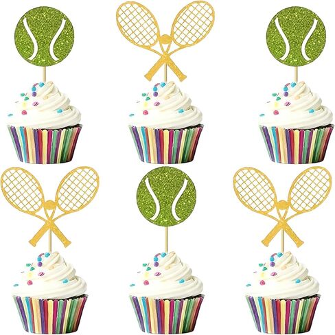 12 PCS Tennis Cupcake Toppers Glitter Tennis Cupcake Picks for Sports Themed Baby Shower Kids Adult Birthday Party Decorations Supplies in Saudi Arabia